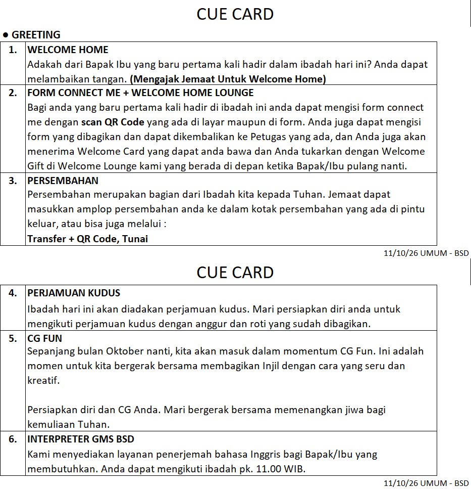 11 October · Cue Card · page 1